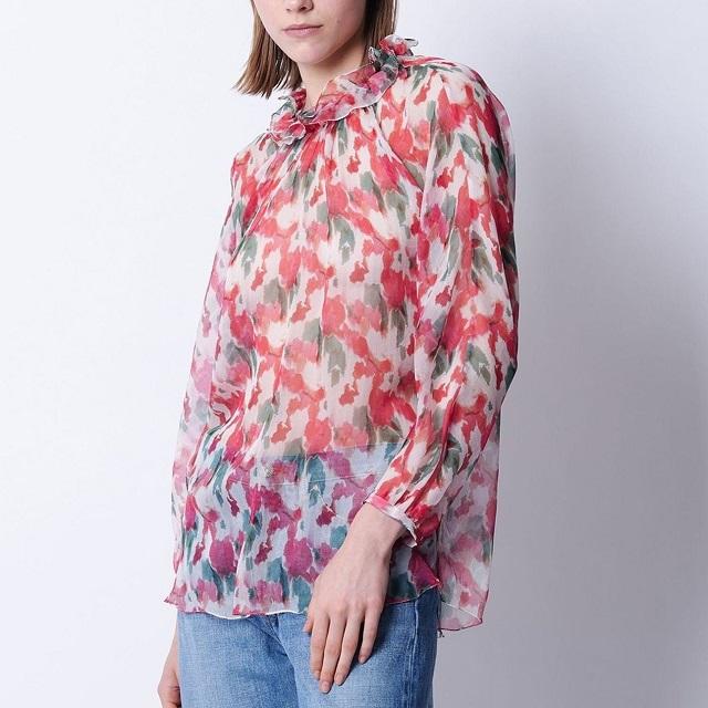 Drawer ドゥロワー 25SS 日本製 RESORT2 シフォンギャザーブラウス