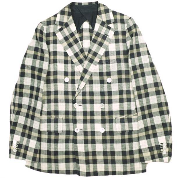 Drawer ドゥロワー 日本製 Loro Piana ネイビータータンテーラードジャケット 6522-299-0567 36 NAVY/BEIGE チェック ダブル 定価154,000円 | 
