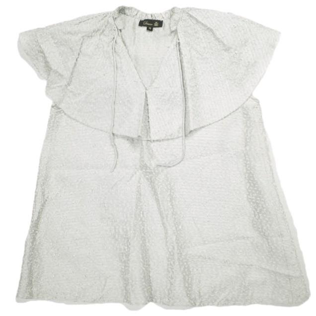 Drawer ドゥロワー 22AW オーガンボーダーラッフルカラーブラウス 6521-299-1017 36 グレー ノースリーブ シルク シャツ 定価79,200円 | 