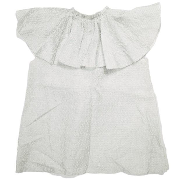 Drawer ドゥロワー 22AW オーガンボーダーラッフルカラーブラウス 6521-299-1017 36 グレー ノースリーブ シルク シャツ 定価79,200円 |  | 01
