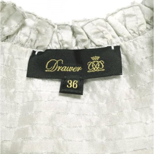 Drawer ドゥロワー 22AW オーガンボーダーラッフルカラーブラウス 6521-299-1017 36 グレー ノースリーブ シルク シャツ 定価79,200円 |  | 03