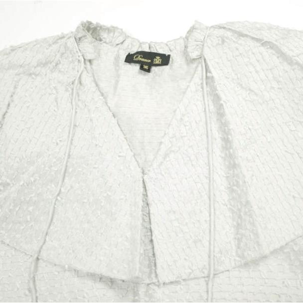 Drawer ドゥロワー 22AW オーガンボーダーラッフルカラーブラウス 6521-299-1017 36 グレー ノースリーブ シルク シャツ 定価79,200円 |  | 04