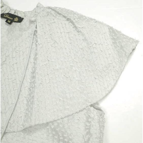 Drawer ドゥロワー 22AW オーガンボーダーラッフルカラーブラウス 6521-299-1017 36 グレー ノースリーブ シルク シャツ 定価79,200円 |  | 05