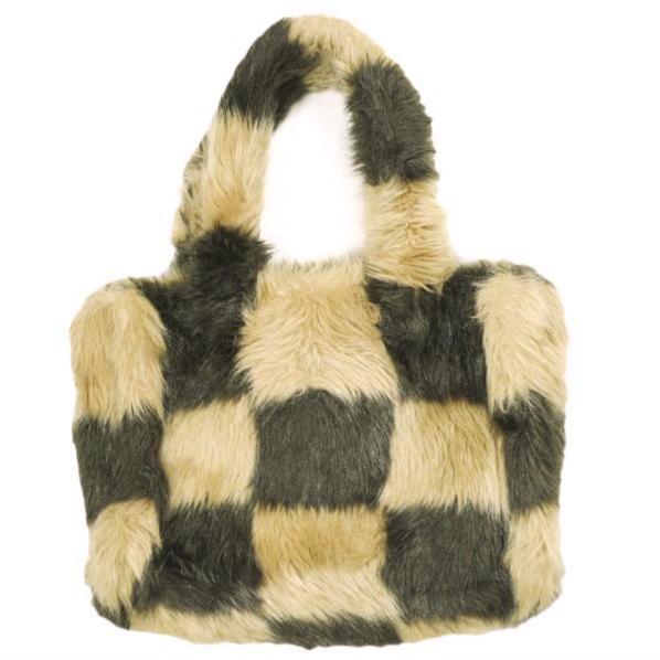 STAND STUDIO スタンドスタジオ LIZ FAUX FUR BAG チェッカーパターン フェイクファートートバッグ Brown ハンドバッグ CITYSHOP カバン |  | 01