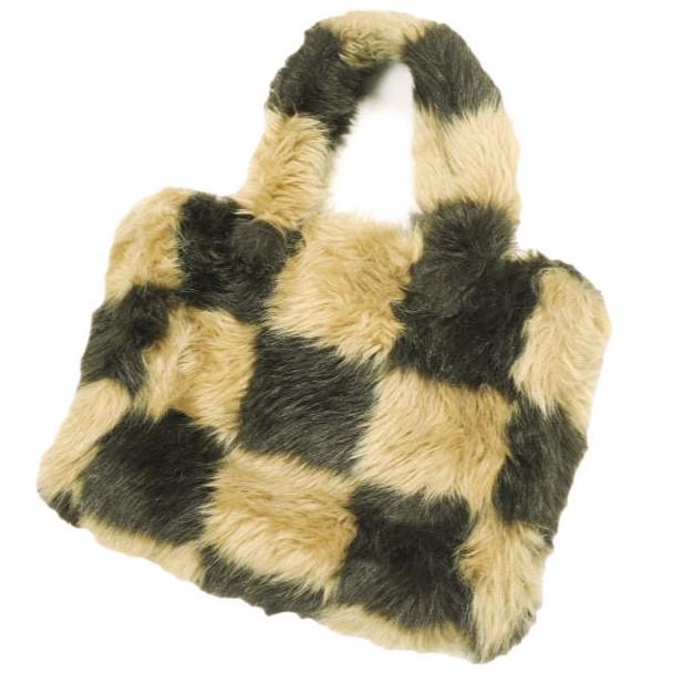 STAND STUDIO スタンドスタジオ LIZ FAUX FUR BAG チェッカーパターン フェイクファートートバッグ Brown ハンドバッグ CITYSHOP カバン |  | 02
