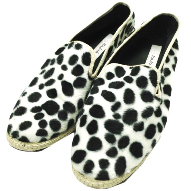 Sciuscia シューシャ イタリア製 TRAGARA DALMATIAN ダルメシアン柄 カンフーシューズ 40(25cm) WHITE/BLACK ベロア シューズ g23853 | 