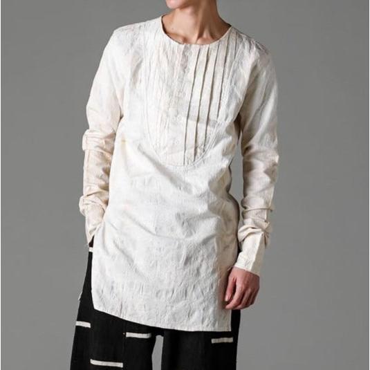 OLUBIYI THOMAS オルヴィトーマス Pleated Bib Shirt ヴィンテージファブリックジャガードプリーツシャツ 2 Off-White ロング プルオーバー |  | 02