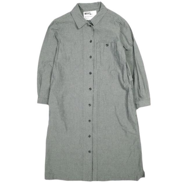 MHL. エムエイチエル マーガレットハウエル 日本製 オックスフォードシャツワンピース 595-158551 1 グレー トップス g23916 | 