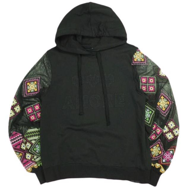 Desigual デシグアル シースルー袖フーディ Sweat_loira 22SWSK09 M Black 裏毛 スウェットプルオーバーパーカー トップス g23951 | 