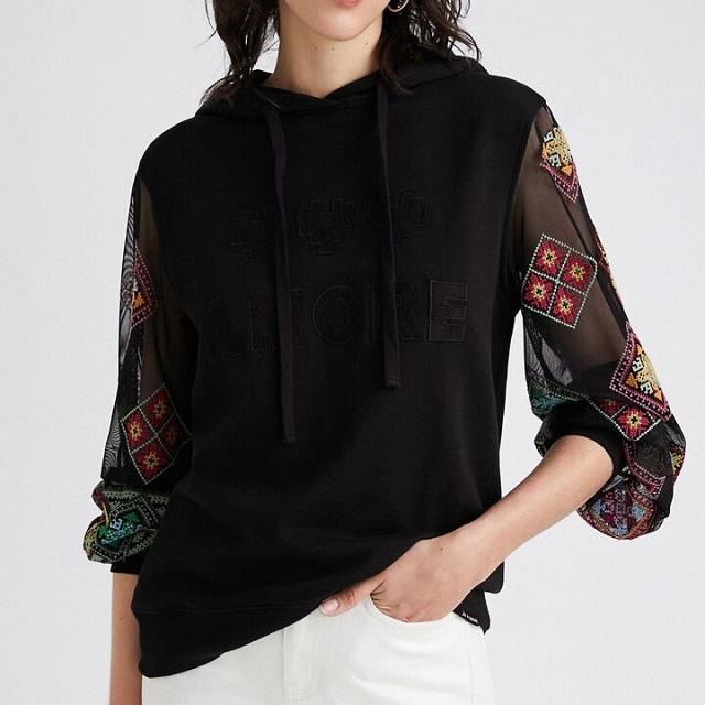 Desigual デシグアル シースルー袖フーディ Sweat_loira 22SWSK09 M Black 裏毛 スウェットプルオーバーパーカー トップス g23951 |  | 02