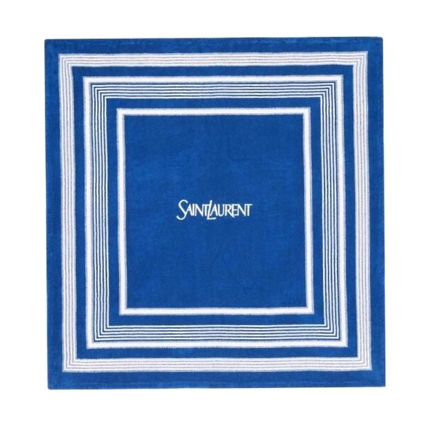 新品 SAINT LAURENT サンローラン BEACH TOWEL SQUARED ロゴ ビーチタオル 802295 YCL36 CAPRI BLUE 大判サイズ バスタオル 定価44,000円 | 