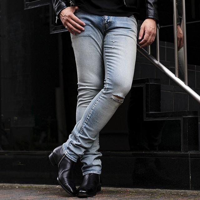 SAINT LAURENT サンローラン 日本製 D02 SKINNY-FIT JEANS ダメージ加工スキニーデニムパンツ 527389 YJ507 31 SANTA MONICA BLUE |  | 02