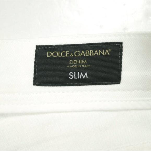 DOLCE＆GABBANA ドルチェアンドガッバーナ ロゴプレート付き ホワイトスリムデニムパンツ GY07CD / G8JR8 48 WHITE スキニー ジーンズ |  | 03