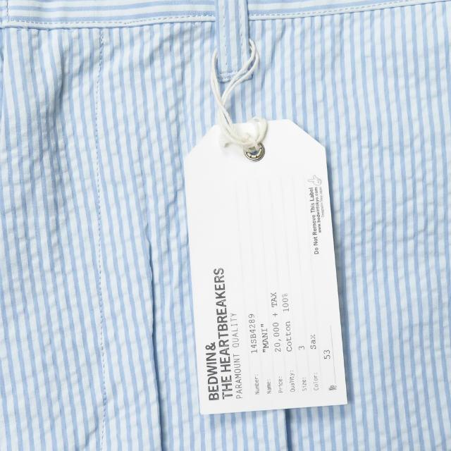 新品 BEDWIN ＆ THE HEARTBREAKERS ベドウィン 4/L SEERSUCKER PANTS 「MANI」 シアサッカーストライプショーツ 3 SAX パンツ g2416 |  | 03