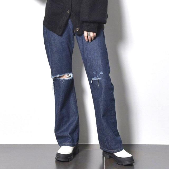 KURO x CITYSHOP クロ シティショップ 22AW 別注 日本製 クラッシュ加工 セルビッチデニムパンツ 28 Indigo ボタンフライ ジーンズ DENIM |  | 02