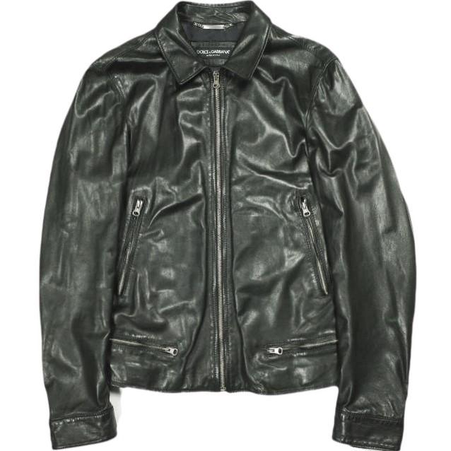 DOLCE＆GABBANA ドルチェアンドガッバーナ イタリア製 ラムスキン レザージャケット G9N91L / FULS8 46 ブラック シングルライダース | 