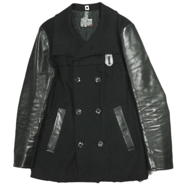 wjk ダブルジェイケイ 日本製 STAND P-COAT 袖レザー スタンドカラーメルトンピーコート wl48oa L BLACK 定価97,200円 シンサレート 中綿 | 