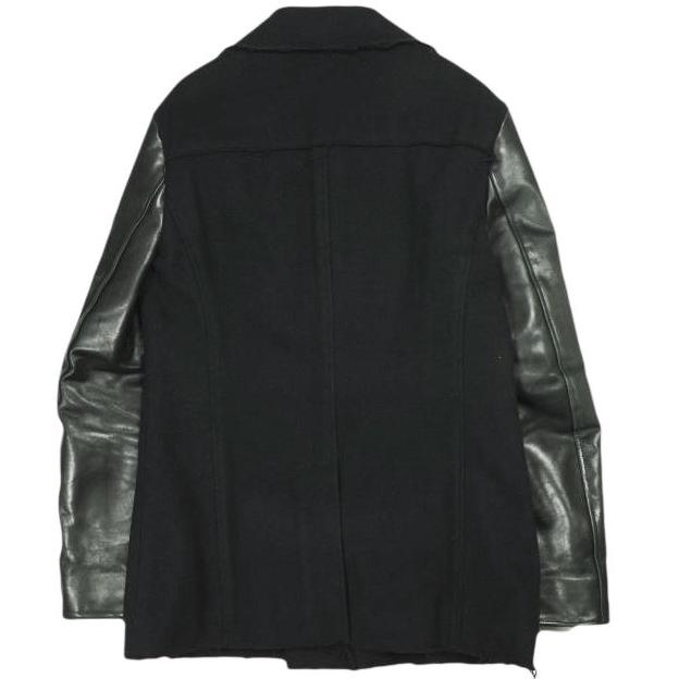 wjk ダブルジェイケイ 日本製 STAND P-COAT 袖レザー スタンドカラーメルトンピーコート wl48oa L BLACK 定価97,200円 シンサレート 中綿 |  | 01