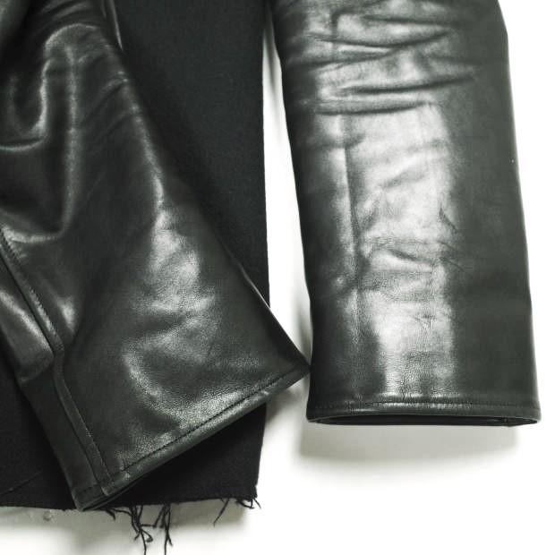 wjk ダブルジェイケイ 日本製 STAND P-COAT 袖レザー スタンドカラーメルトンピーコート wl48oa L BLACK 定価97,200円 シンサレート 中綿 |  | 05
