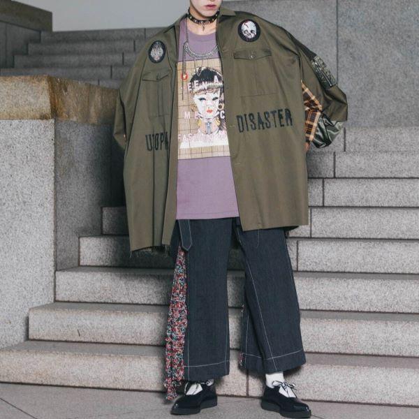 KIDILL キディル 22SS 日本製 Military Jacket Artwork by TREVOR BROWN オーバーサイズ ミリタリーシャツジャケット KL575 Free BLACK |  | 02