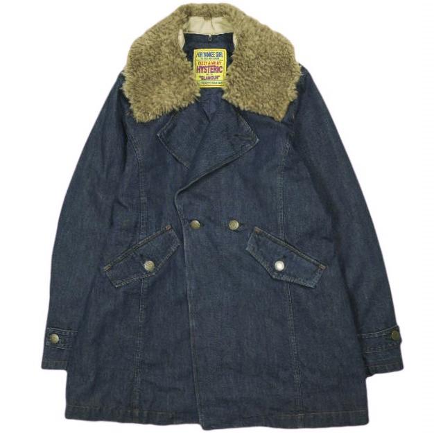 HYSTERIC GLAMOUR ヒステリックグラマー 日本製 ファーカラーAラインデニムコート 01223AC03 Free Indigo Blue ボア アウター g24312 | 