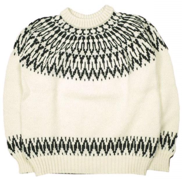 GUERNSEY WOOLLENS ガンジーウーレンズ イギリス製 ICEMAN TWOTONE SWEATER アイスマン求心柄セーター 38 Natural/Black ニット g24423 | 