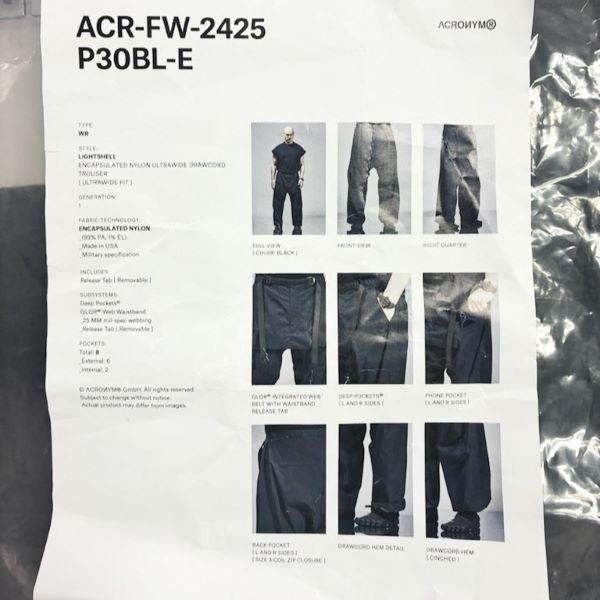 ACRONYM アクロニウム 24AW Encapsulated Nylon Ultrawide Drawcord Trouser Gen.1 サルエルパンツ P30BL-E S BLACK 定価202,400円 |  | 03