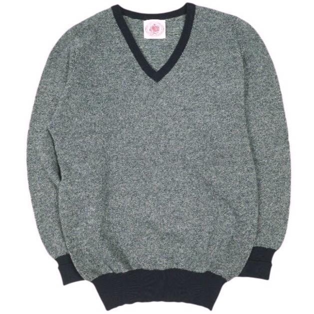 J.PRESS ジェイプレス スコットランド製 SUPER GEELONG WOOL バーズアイ柄 Vネックニット 38 NAVY セーター William Lockie トップス | 