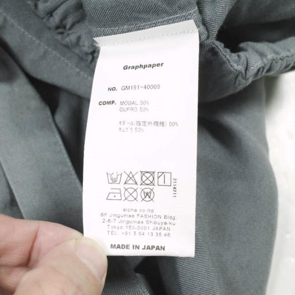 新品 Graphpaper グラフペーパー 日本製 Soft Cupro Baker Pants 製品染め ソフトキュプラベイカーパンツ GM191-40009 2 GRAY イージー |  | 09