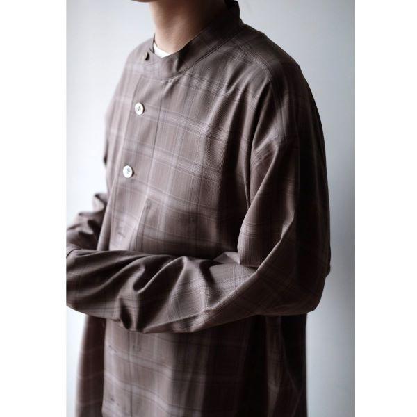 新品 un/unbient アン 25SS 日本製 Stand Collar Shirt ウールトロピカル スタンドカラーシャツ UNSH41 2 Pale Brown Check アンビエント |  | 02
