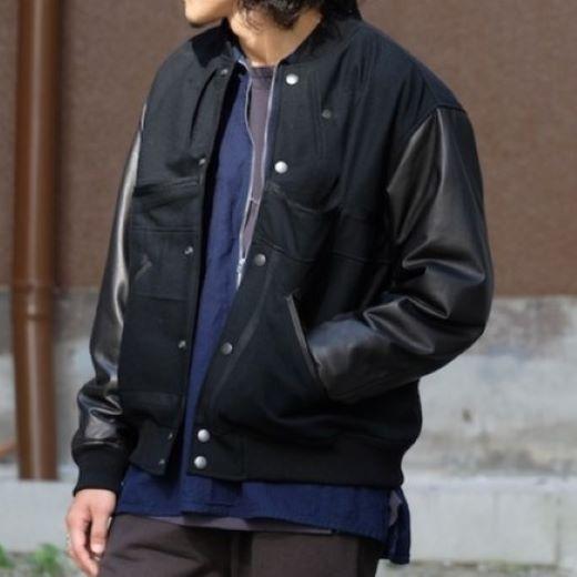 CHANGES チェンジーズ REMAKE VARSITY JACKET - 40’s WORK WOOL 袖レザー リメイクスタジャン Free NAVY/BLACK スタジアムジャンパー |  | 02