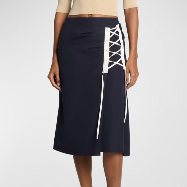 新品 DRIES VAN NOTEN ドリスヴァンノッテン 24SS SIAMO 8329 W.W.SKIRT レースアップラップスカート 34 MID NIGHT 定価85,800円 g25000 |  | 02