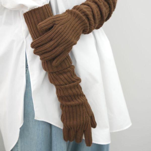 新品 DRIES VAN NOTEN ドリスヴァンノッテン 24AW TUSK 9706 W.K.GLOVES リブ編みニットロンググローブ Brown 手袋 定価60,500円 g25017 |  | 02