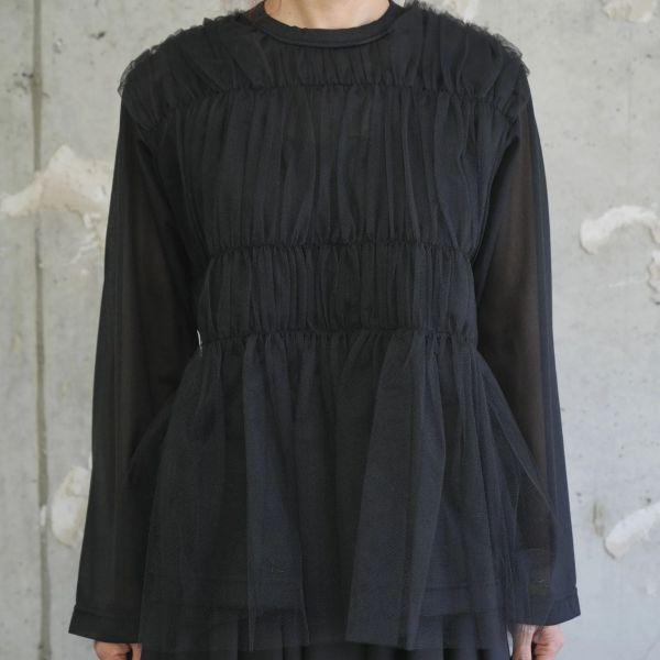 新品 tao COMME des GARCONS タオ コムデギャルソン 25SS チュールトップス TO-T021 M BLACK Tricot 定価42,900円 ティアード ブラウス |  | 02