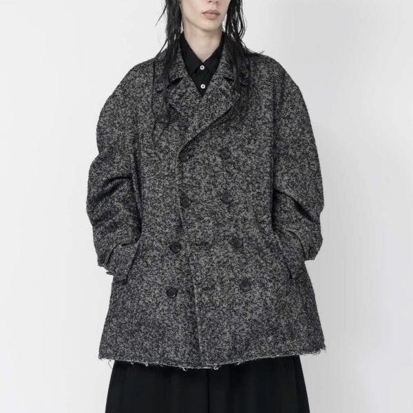 BLACK COMME des GARCONS ブラックコムデギャルソン 25AW ウール/ナイロン ツイードヘリンボーンコート 1P-C003 XS 定価156,200円 |  | 02