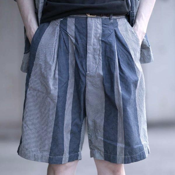 Engineered Garments エンジニアードガーメンツ WP SHORT ? MINI GINGHAM BIG ST. 1タックショーツ S Dk.Navy/Grey シンチバック パンツ |  | 02
