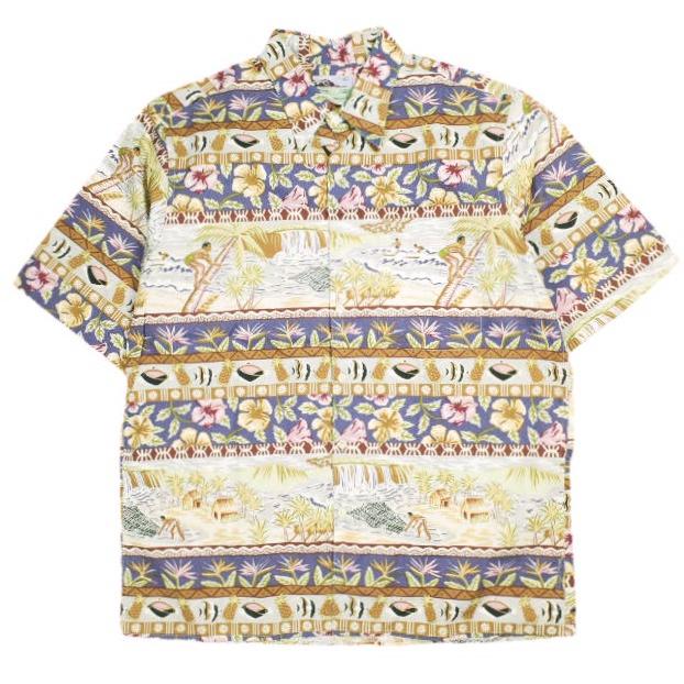 Reyn Spooner レインスプーナー 1980〜90s ダイヤモンドヘッドタグ ハワイアンシャツ M Beige/Navy ヴィンテージ 半袖 アロハシャツ 総柄 | 