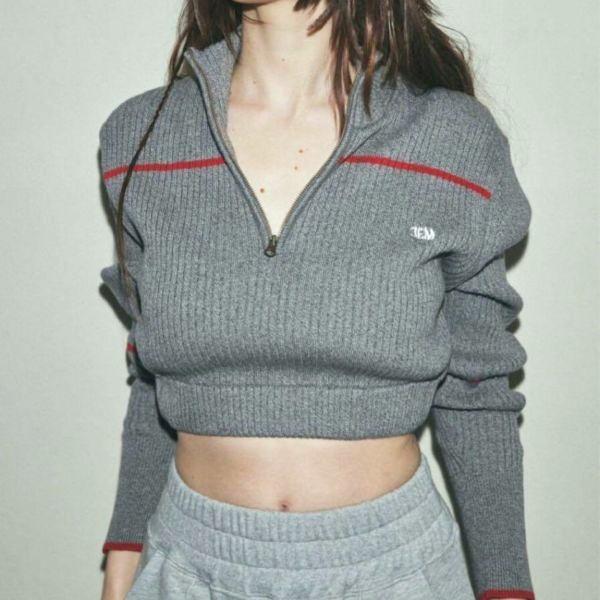 JUEMI ジュエミ EMB Half Zip Cropped Knit ハーフジップクロップドニット 3510615 Free グレー セーター プルオーバー トップス g25419 |  | 02