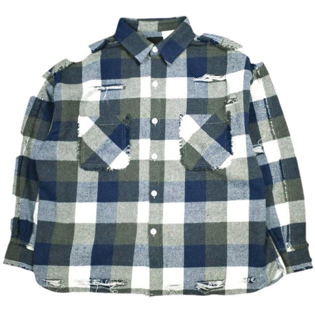新品 Danke Schon ダンケシェーン 25AW FLANNEL DAMAGE SHIRTS BLOCK ダメージ加工 フランネルチェックシャツ UNS24033B-DS M ブルー 長袖 | 