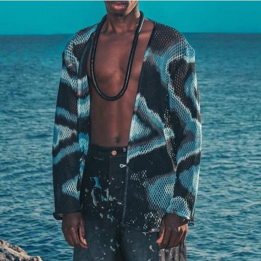 Lamrof x BEAMS ラムロフ ビームス 25SS 別注 日本製 Ami Art Cardigan アミアートカーディガン LM-25SS-CT01  Free Black/Blue メッシュ |  | 02