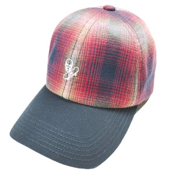 新品 Lucien Pellat-Finet ルシアンペラフィネ スカル刺繍 オンブレチェック6パネルキャップ RED ベースボール バックストラップ 帽子 | 