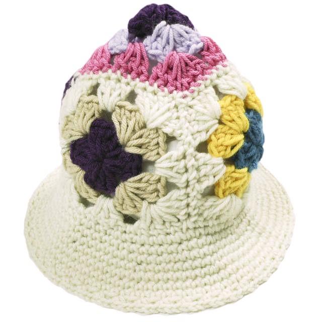 G.B CALIFORNIA ジービーカリフォルニア アメリカ製 FLOWER BUCKET HAT 1点物 ハンドニットバケットハット IVORY/PURPLE(ASSORT) BEAMS BOY | 