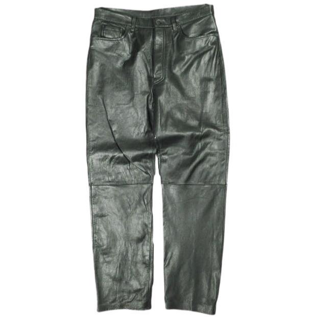 古着 Verducci 90s Leather Pants ヴィンテージ 5ポケットレザーパンツ 36 BLACK ボタンフライ ボトムス g25767 | 