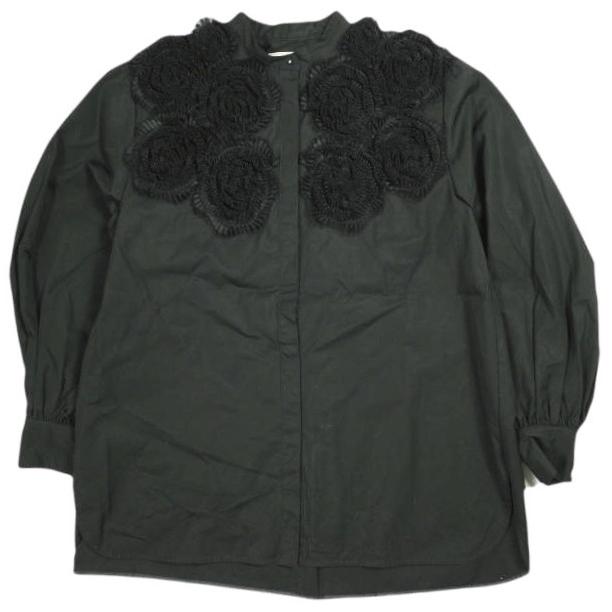 UNITED ARROWS ユナイテッドアローズ フラワーチュールブラウス 1521-199-1440 38 BLACK 長袖 バンドカラー シャツ トップス g26074 | 