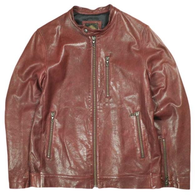 291295＝HOMME ニーキューイチニーキューゴオム ラムレザー シングルライダースジャケット 564-1101 3 ワインレッド 革ジャン アウター | 