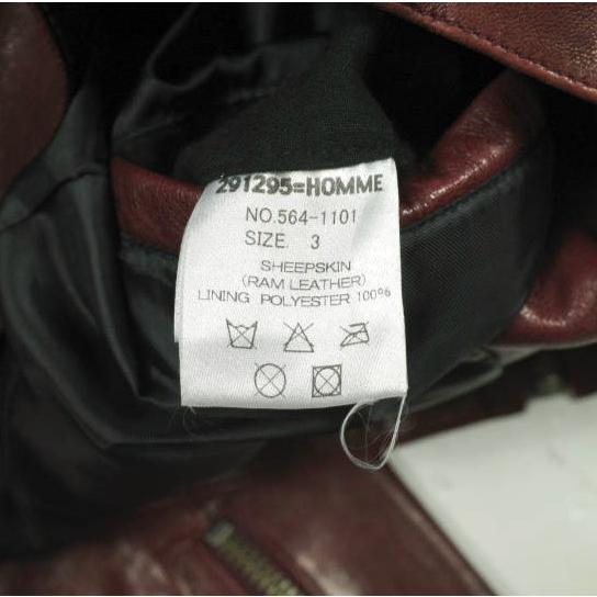 291295＝HOMME ニーキューイチニーキューゴオム ラムレザー シングルライダースジャケット 564-1101 3 ワインレッド 革ジャン アウター |  | 07
