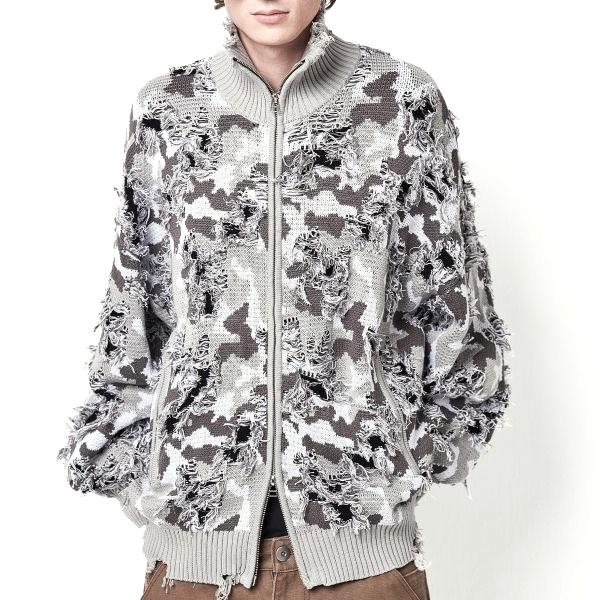 Danke Schon ダンケシェーン CAMO KNIT DRIVERS ダメージ加工 カモフラージュドライバーズニット GRAY サンプル品 カーディガン ジャケット |  | 02