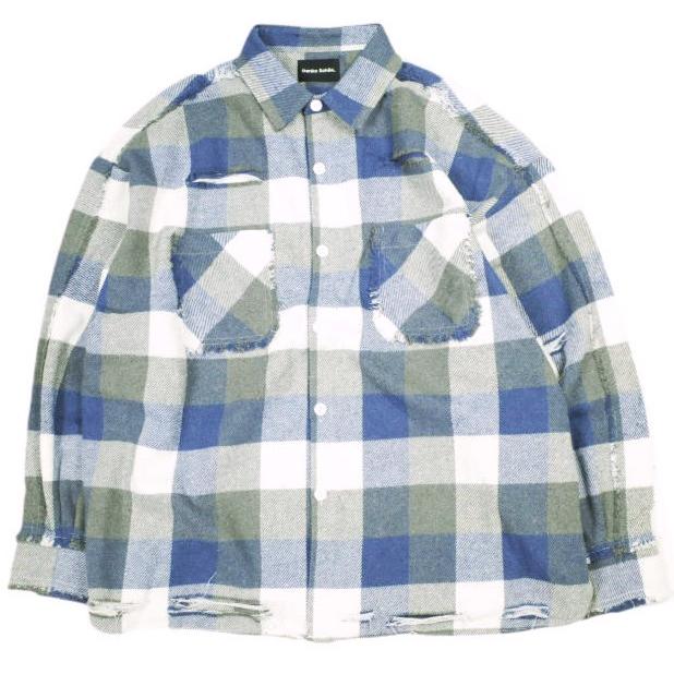 新品 Danke Schon ダンケシェーン 25AW FLANNEL DAMAGE SHIRTS BLOCK ダメージ加工 フランネルチェックシャツ UNS24033B-0DS L BLUE | 