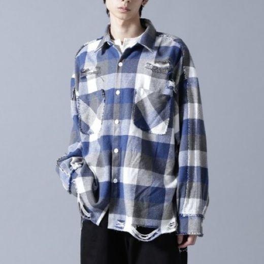 新品 Danke Schon ダンケシェーン 25AW FLANNEL DAMAGE SHIRTS BLOCK ダメージ加工 フランネルチェックシャツ UNS24033B-0DS L BLUE |  | 02