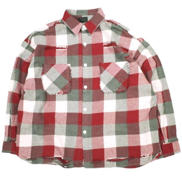 新品 Danke Schon ダンケシェーン 25AW FLANNEL DAMAGE SHIRTS BLOCK ダメージ加工 フランネルチェックシャツ UNS24033B-DS L RED 長袖 | 